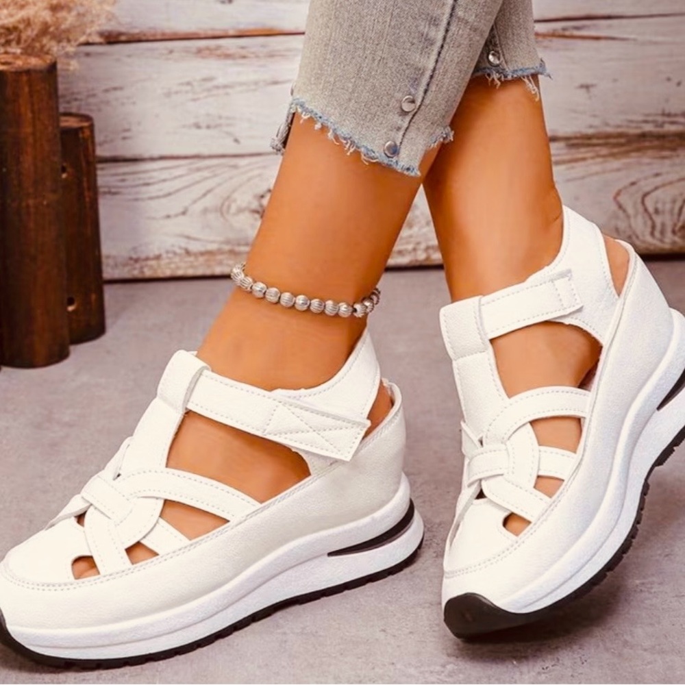 Classic White Platform Mary Jane Sneakers - Women